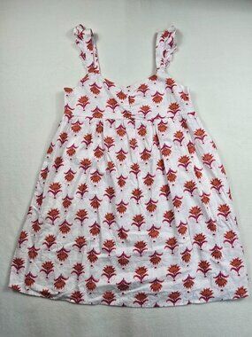 J Crew Floral Print Ruffle Strap White & Orange Cotton Dress Size 12